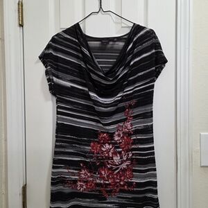 Rafaella Black and Gray Striped Top with Subtle Pink Accents